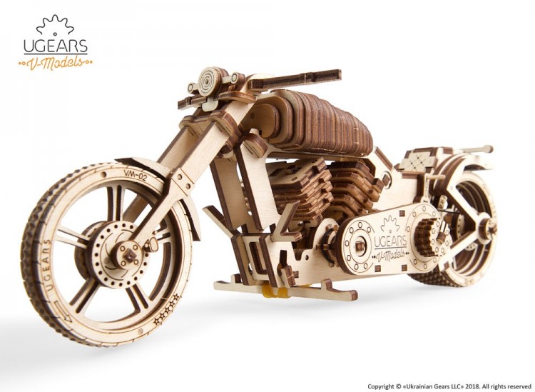 Механічний 3D пазл-конструктор UGears Байк VM-02 Дерев'яний 189 деталей (70051)