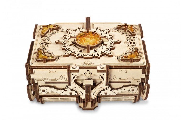 Механічний 3D пазл-конструктор UGears Бурштинова скринька Дерев'яний 189 деталей (70090)