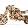 Механічний 3D пазл-конструктор UGears Мотоцикл Scrambler UGR-10 з коляскою Дерев'яний 380 деталей (70137)