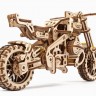 Механічний 3D пазл-конструктор UGears Мотоцикл Scrambler UGR-10 з коляскою Дерев'яний 380 деталей (70137)