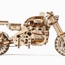 Механічний 3D пазл-конструктор UGears Мотоцикл Scrambler UGR-10 з коляскою Дерев'яний 380 деталей (70137)