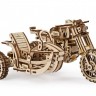 Механічний 3D пазл-конструктор UGears Мотоцикл Scrambler UGR-10 з коляскою Дерев'яний 380 деталей (70137)