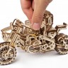 Механічний 3D пазл-конструктор UGears Мотоцикл Scrambler UGR-10 з коляскою Дерев'яний 380 деталей (70137)