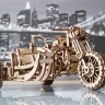 Механічний 3D пазл-конструктор UGears Мотоцикл Scrambler UGR-10 з коляскою Дерев'яний 380 деталей (70137)