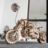 Механічний 3D пазл-конструктор UGears Мотоцикл Scrambler UGR-10 з коляскою Дерев'яний 380 деталей (70137)