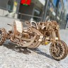 Механічний 3D пазл-конструктор UGears Мотоцикл Scrambler UGR-10 з коляскою Дерев'яний 380 деталей (70137)