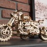 Механічний 3D пазл-конструктор UGears Мотоцикл Scrambler UGR-10 з коляскою Дерев'яний 380 деталей (70137)