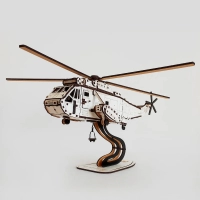 Механічний 3D пазл-конструктор 3DBRT Вертоліт Sea King Дерев'яний білий 235 деталей (040952)