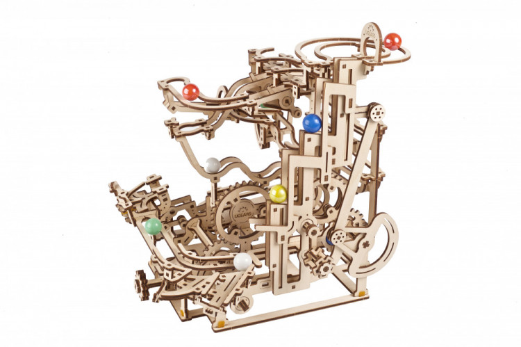 Механічний 3D пазл-конструктор UGears Марбл-траса Багаторівневий підйомник Дерев'яний 315 деталей (70170)