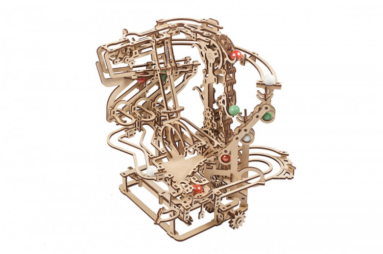 Механічний 3D пазл-конструктор UGears Марбл-трасса Ланцюговий підйомник Дерев'яний 400 деталей (70156)