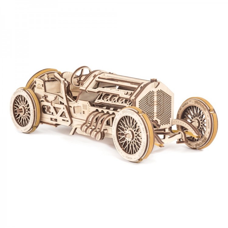 Механічний 3D пазл-конструктор UGears Спорткар U-9 Гран-прі Дерев'яний 348 деталей (70044)
