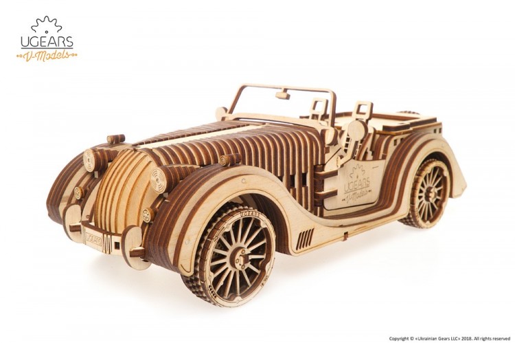 Механічний 3D пазл-конструктор UGears Родстер VM-01 Дерев'яний 437 деталей (70052)